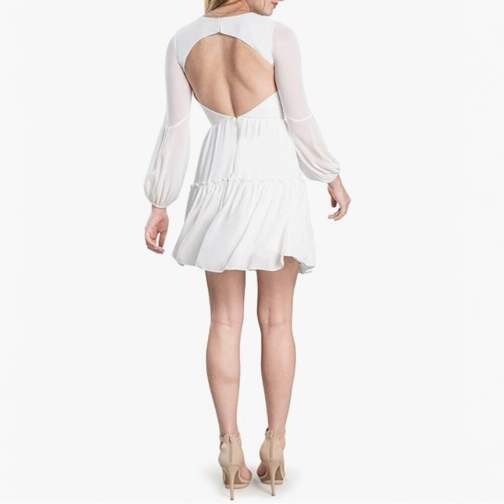 DRESS‎ THE POPULATION Open-Back Paola Fit & Flare White Cocktail Mini Dress, SM - Picture 2 of 10
